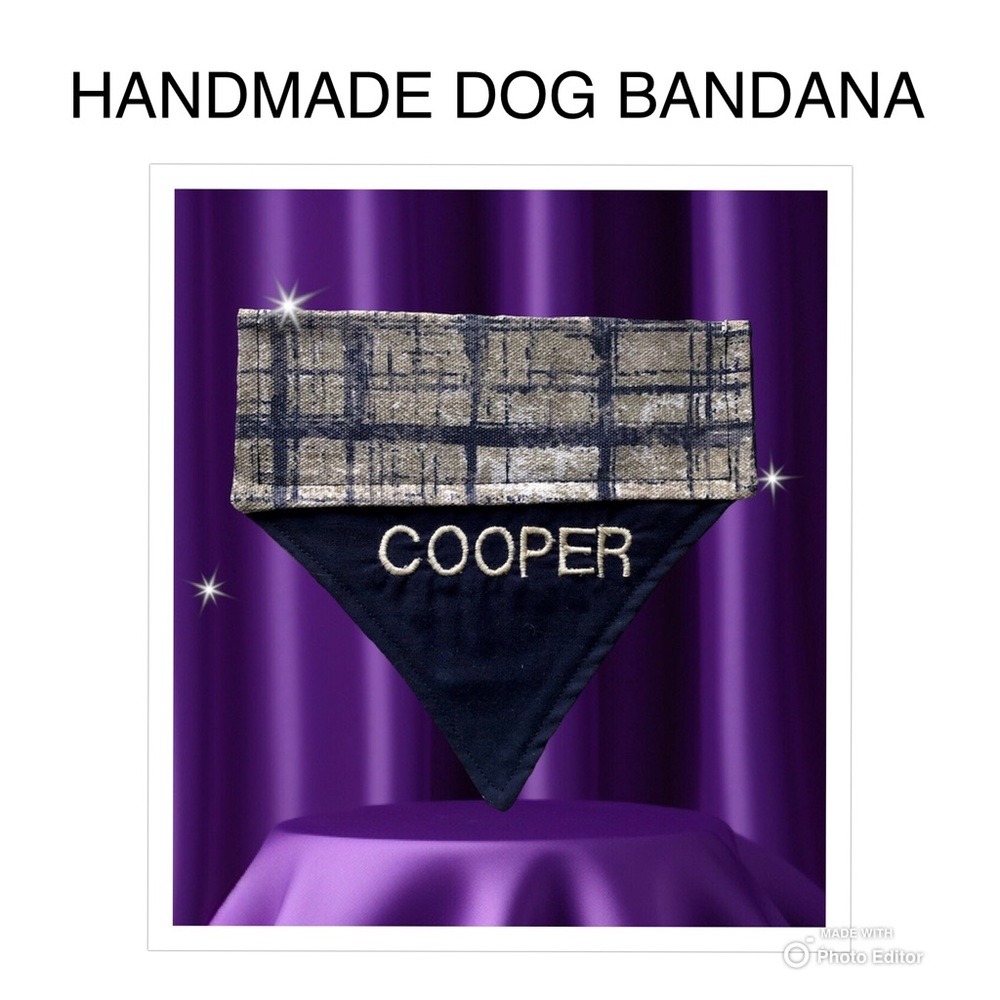 HANDMADE DOG BANDANA PERSONALIZED EMBROIDERED COOPER SLIP ON COLLAR